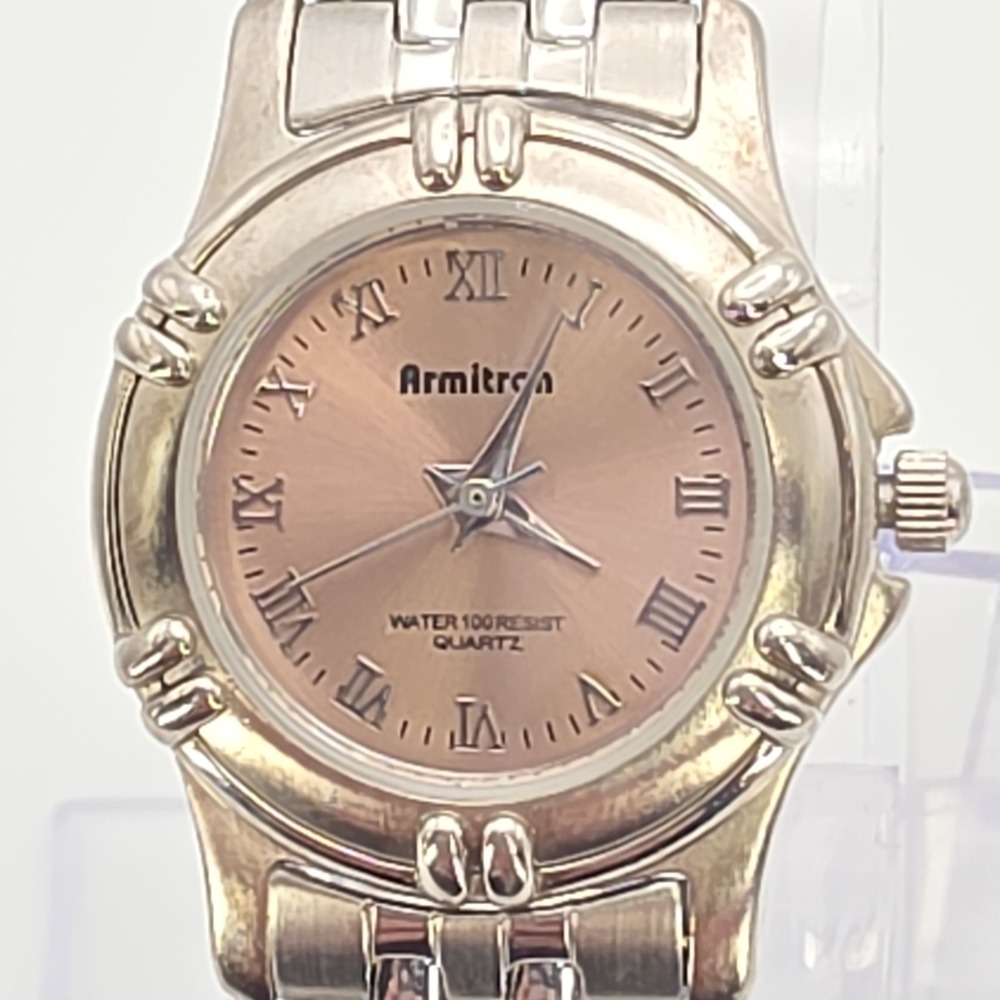 Vtg Ladies ARMITRON Watch Pink Dial Stainless Steel New Battery FREE $HIPPING!! - Picture 7 of 12